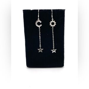 925 Sterling Silver Star and Moon Dangle Earrings